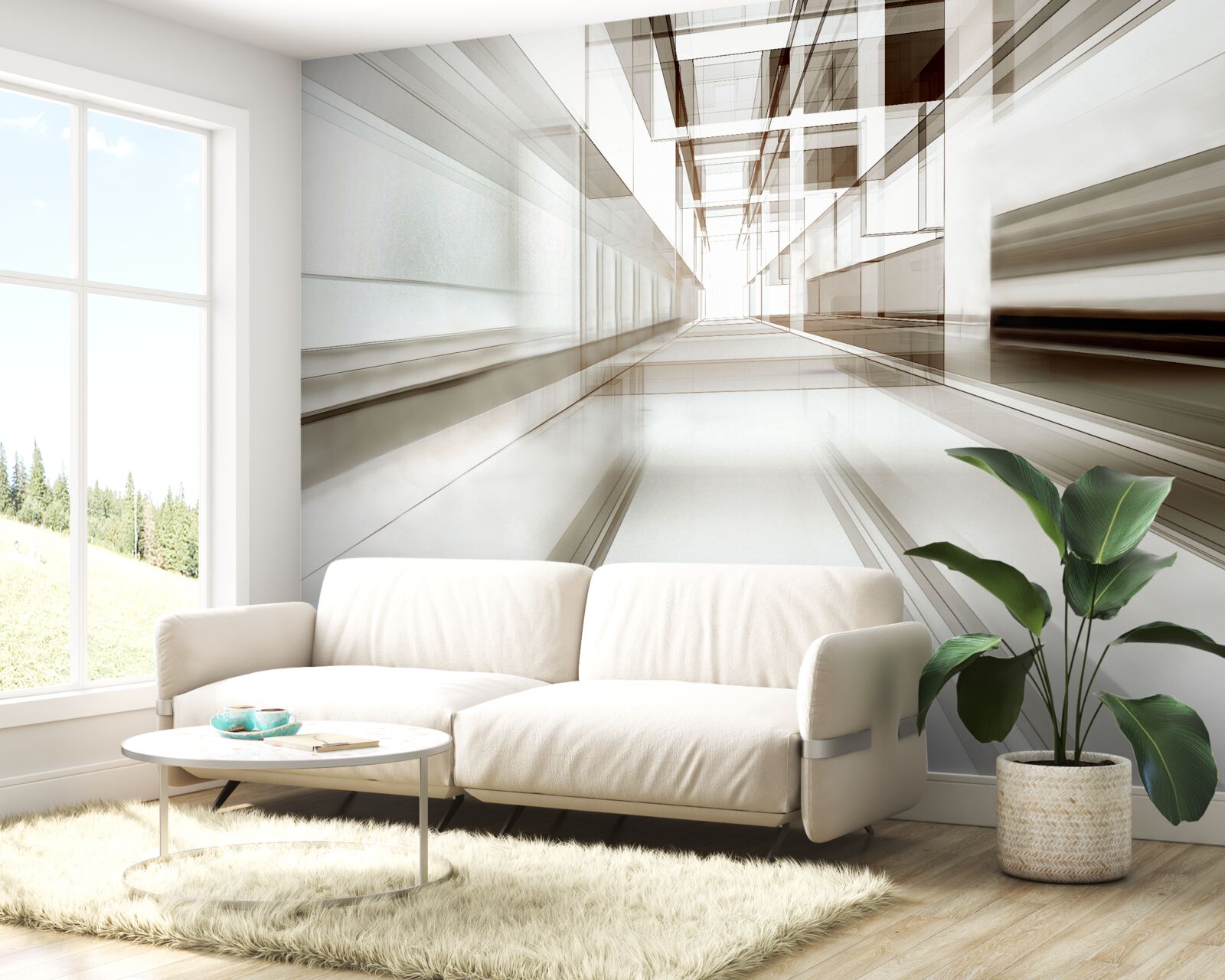 Fototapet există un tunel gri deschis în viitor