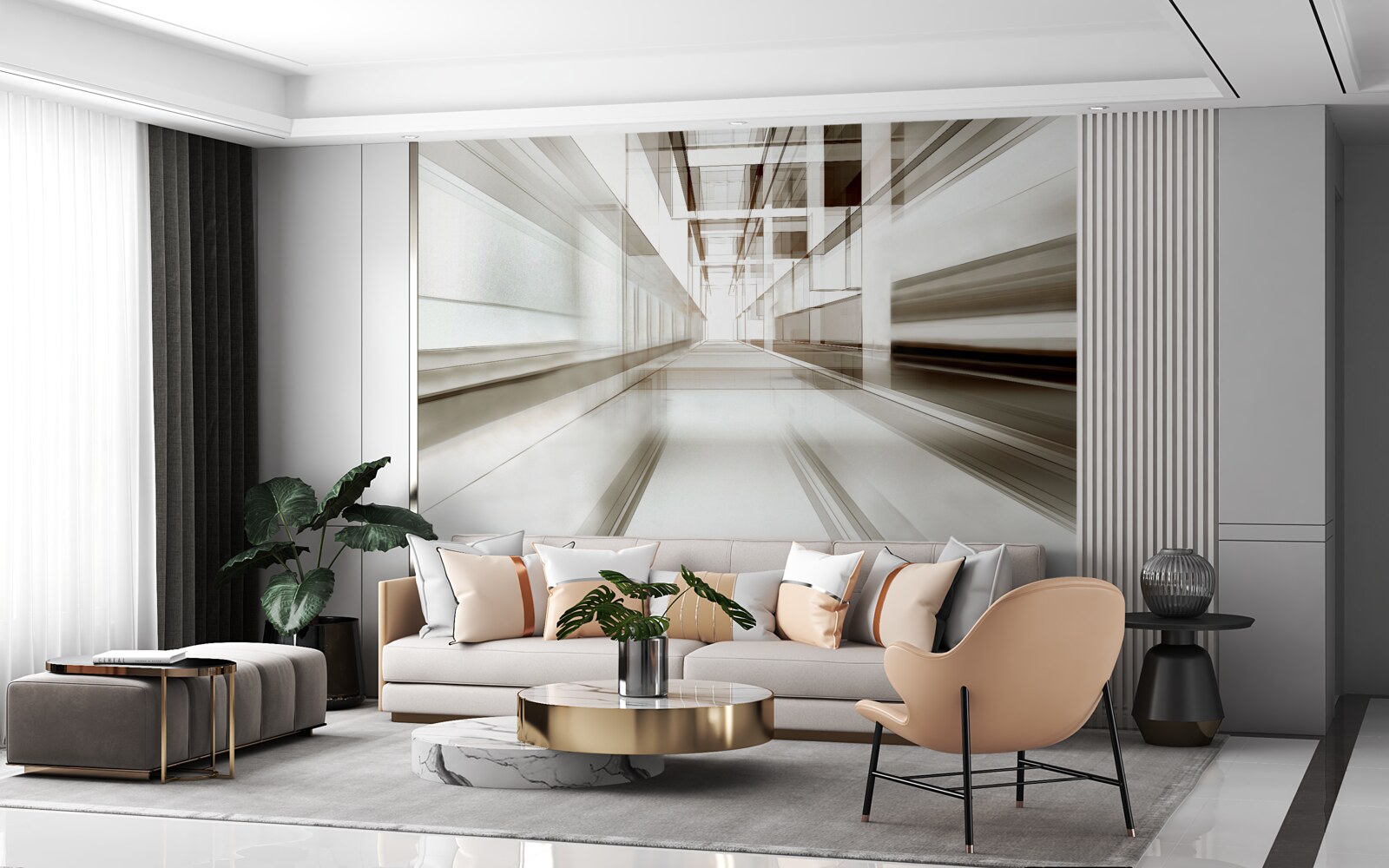 Fototapet există un tunel gri deschis în viitor