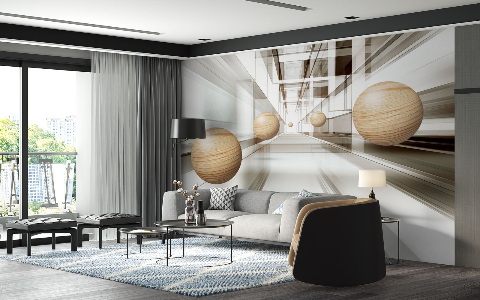 Fototapet bilele de lemn se precipită în infinit