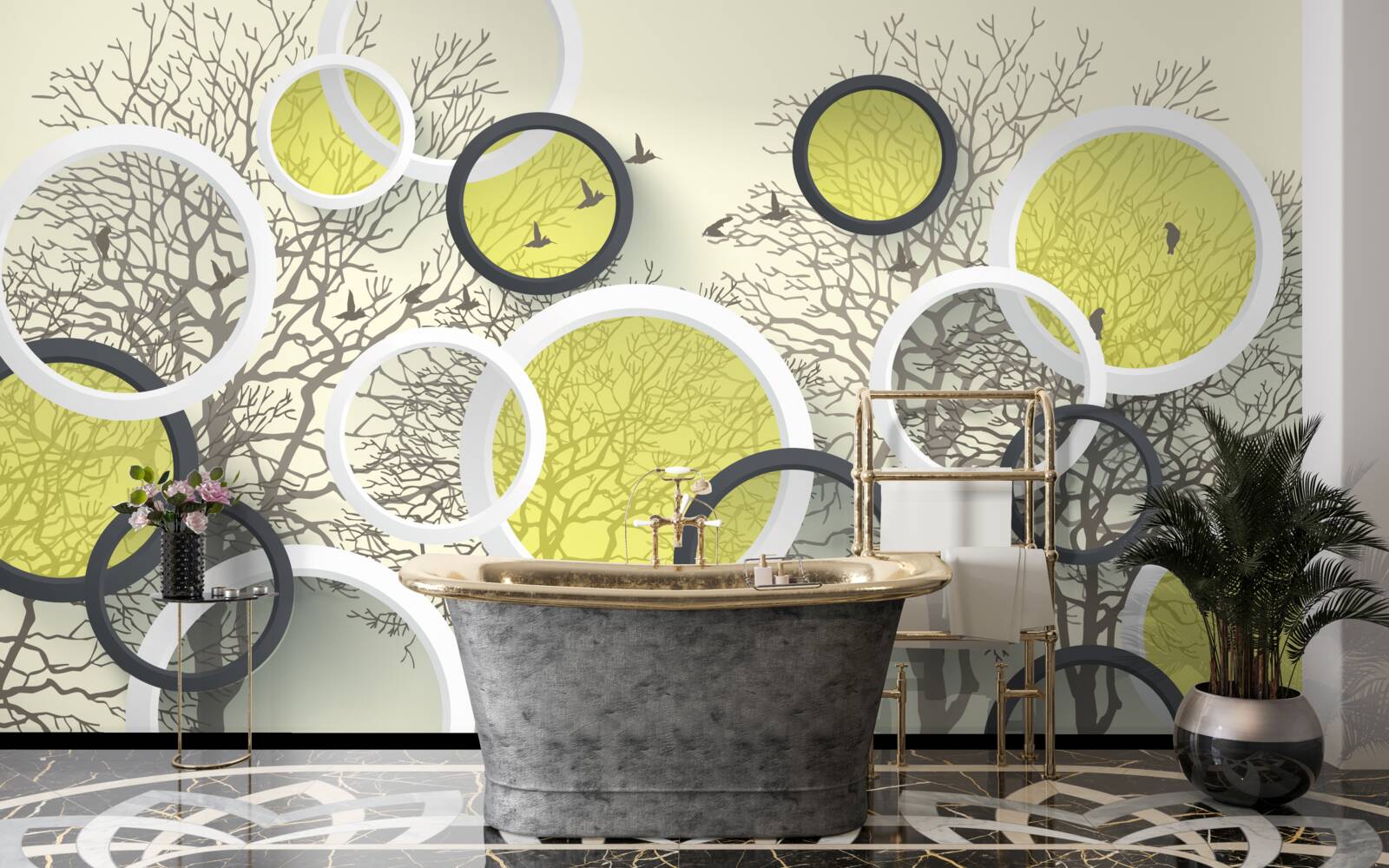 Fototapet cercurile lentilei reflectă textura copacilor