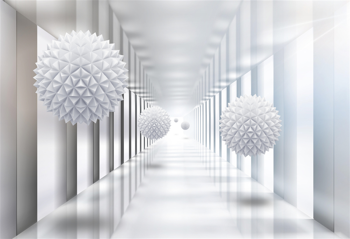 Fototapet tunel dreptunghiular și sferă în perspectivă de adâncime