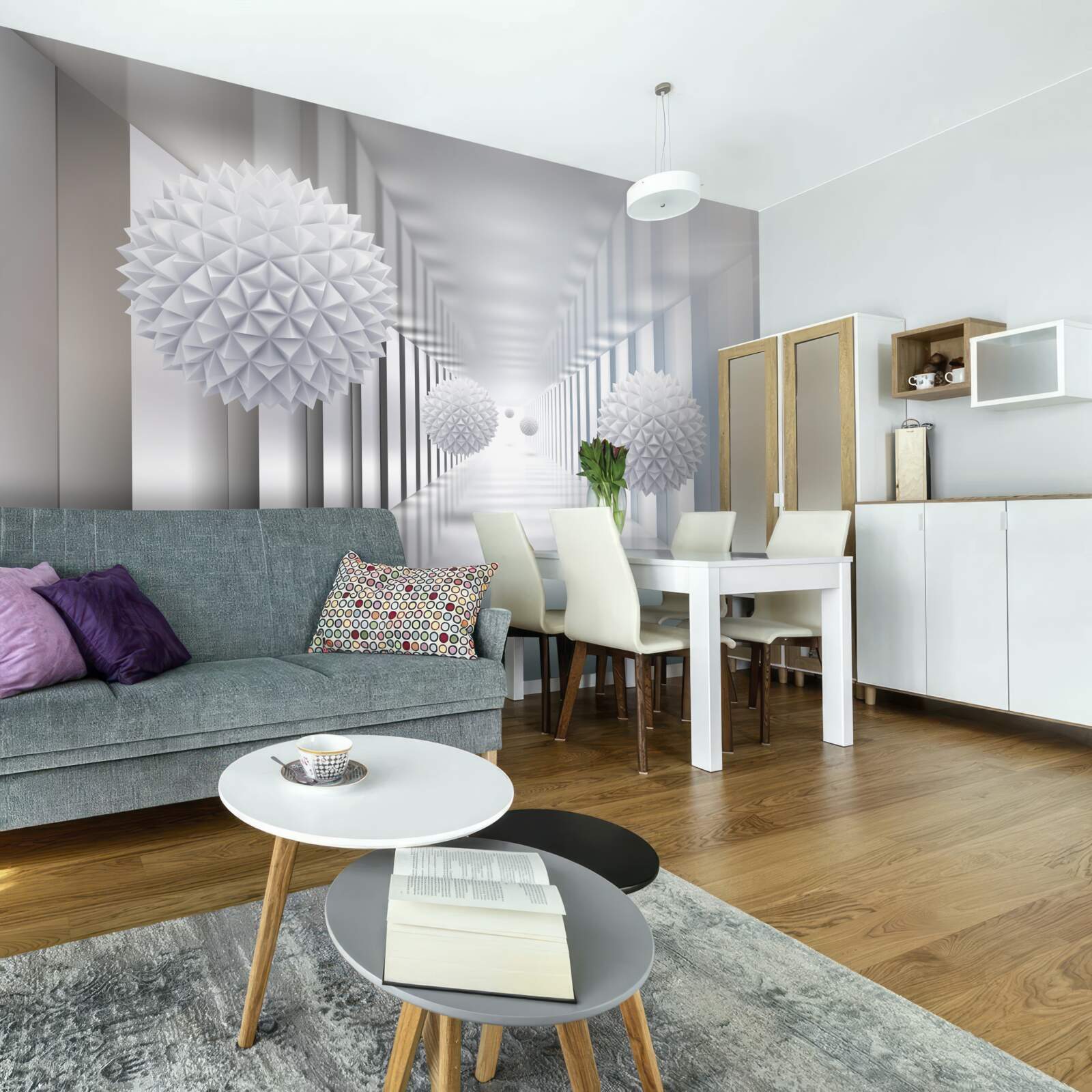 Fototapet tunel dreptunghiular și sferă în perspectivă de adâncime