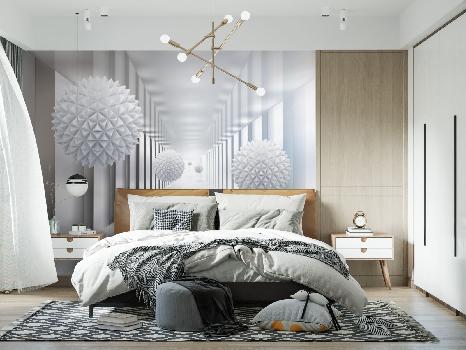 Fototapet tunel dreptunghiular și sferă în perspectivă de adâncime