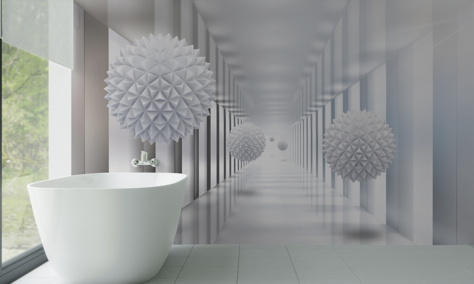 Fototapet tunel dreptunghiular și sferă în perspectivă de adâncime