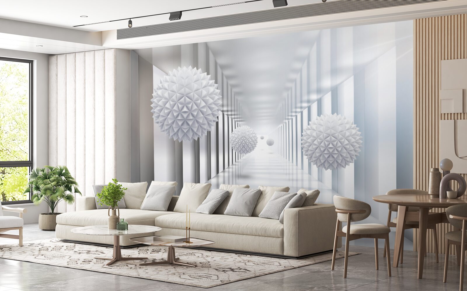 Fototapet tunel dreptunghiular și sferă în perspectivă de adâncime