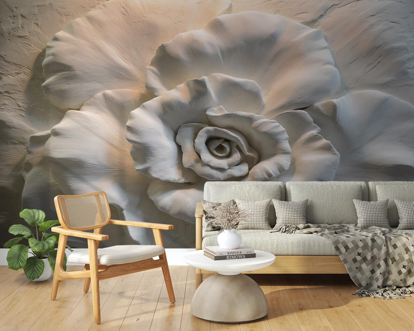 Fototapet prim-plan al unui trandafir alb uriaș