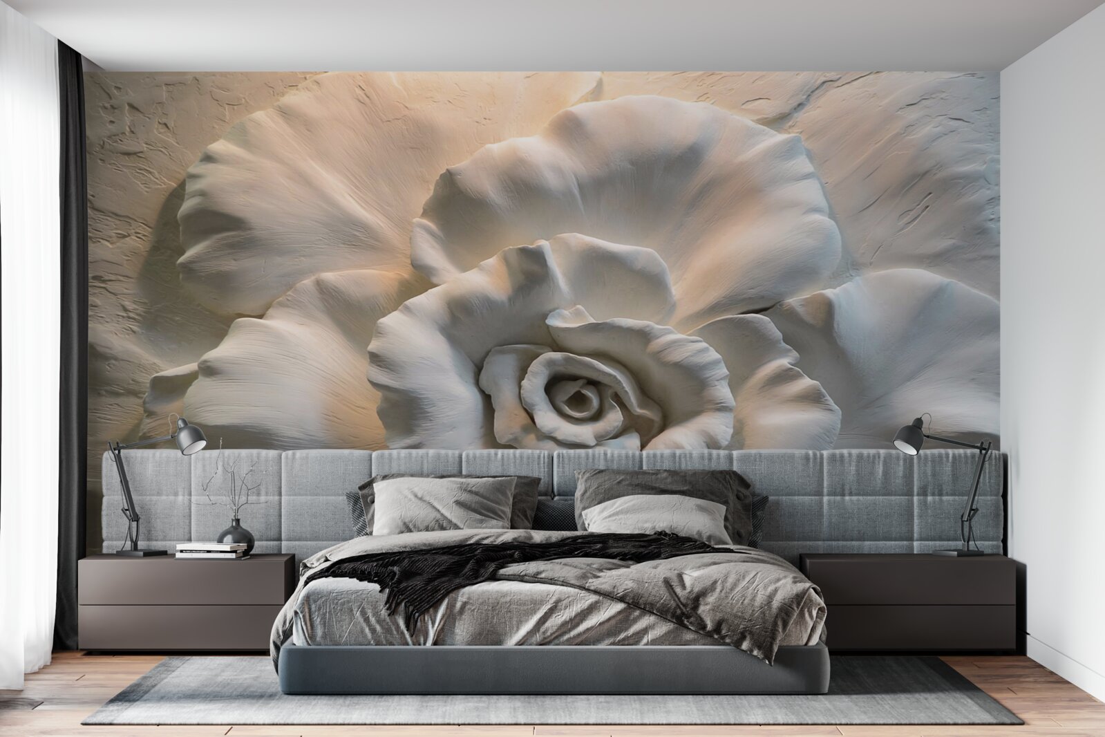 Fototapet prim-plan al unui trandafir alb uriaș