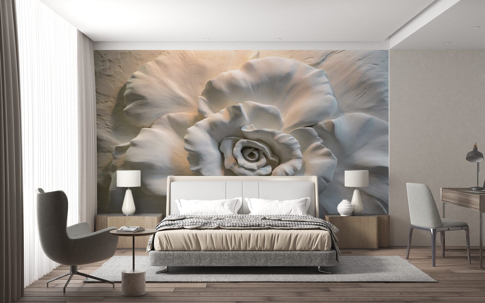 Fototapet prim-plan al unui trandafir alb uriaș