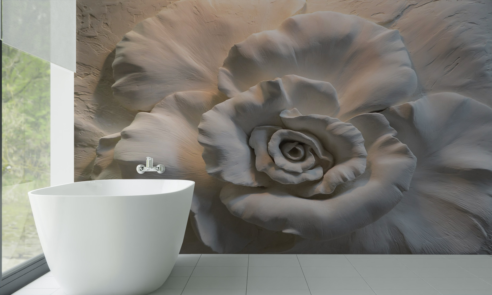 Fototapet prim-plan al unui trandafir alb uriaș