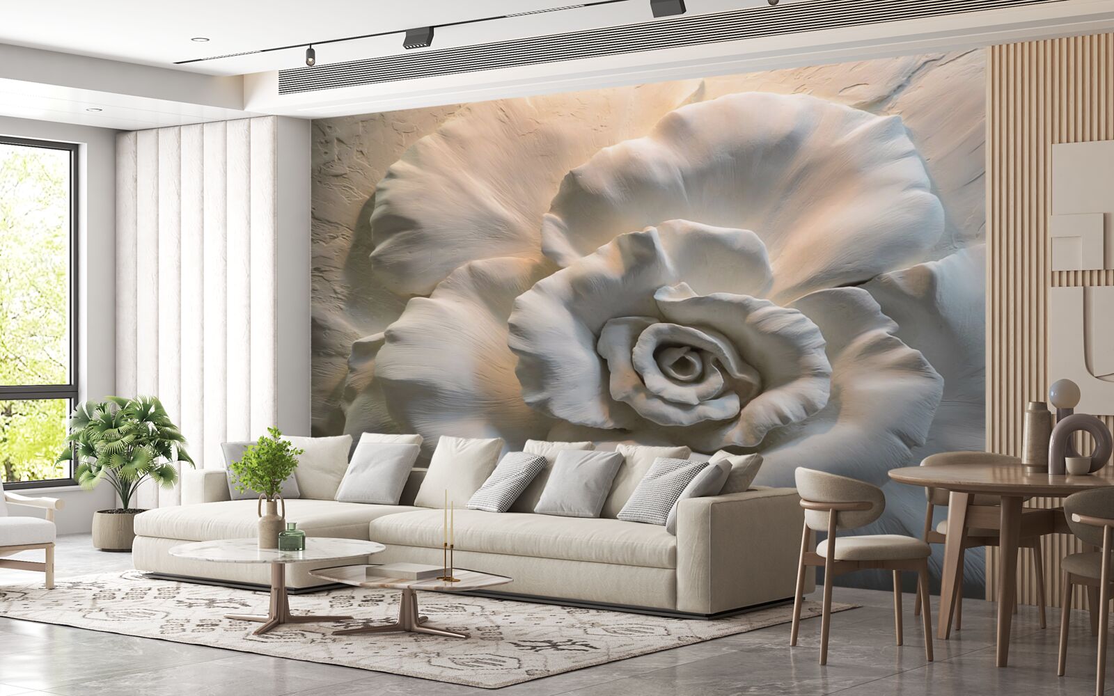 Fototapet prim-plan al unui trandafir alb uriaș