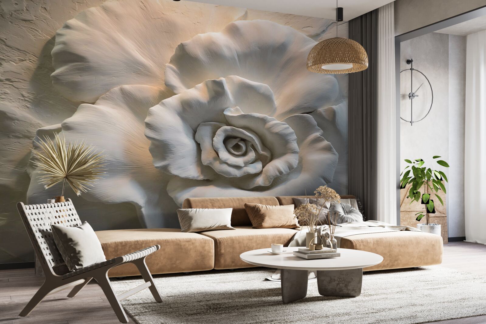 Fototapet prim-plan al unui trandafir alb uriaș