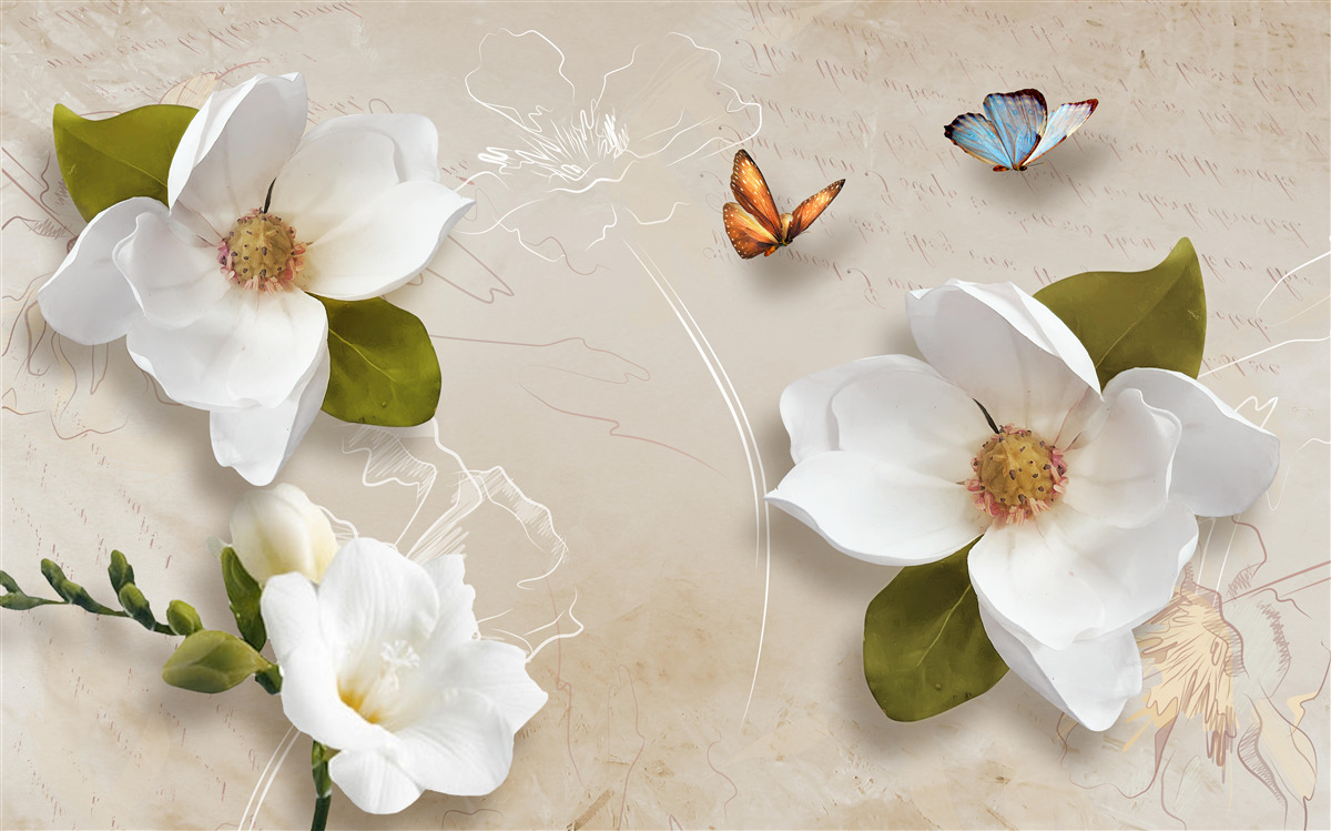 Fototapet lotusurile de vară sunt albe și decorate cu fluturi