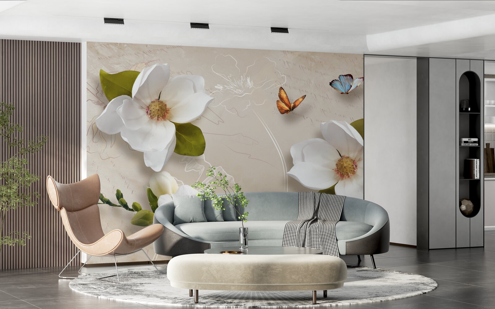 Fototapet lotusurile de vară sunt albe și decorate cu fluturi