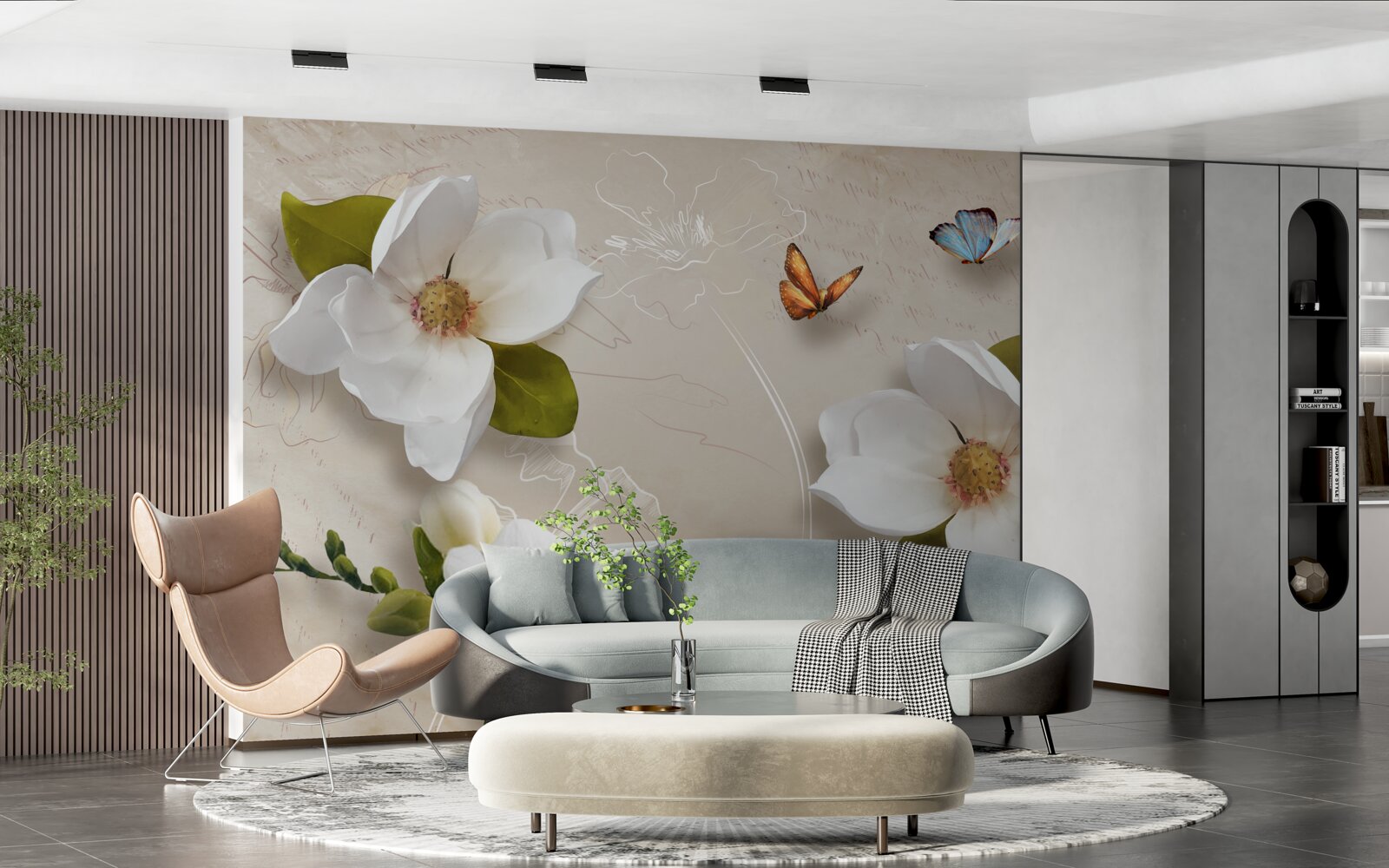 Fototapet lotusurile de vară sunt albe și decorate cu fluturi