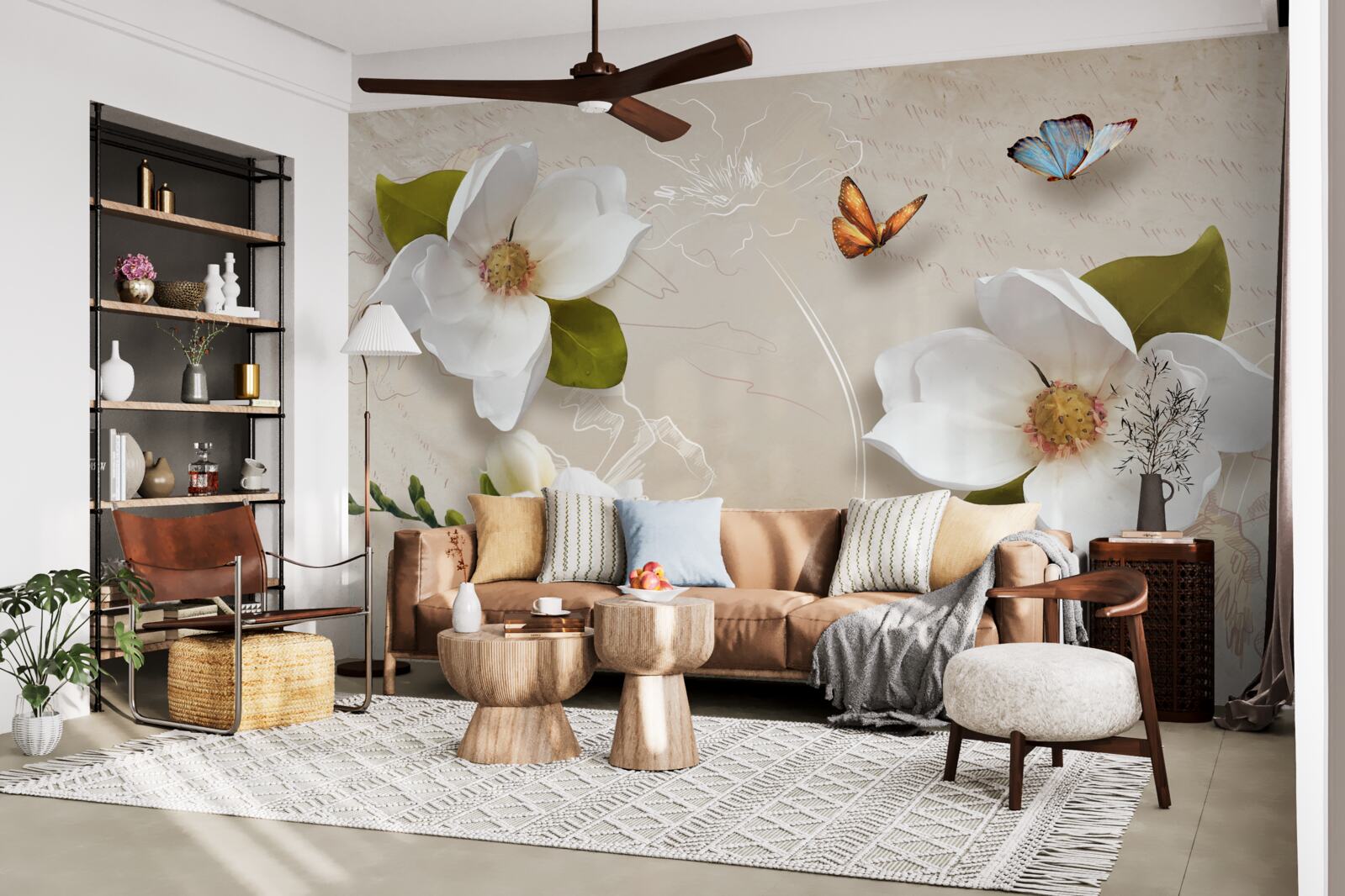 Fototapet lotusurile de vară sunt albe și decorate cu fluturi