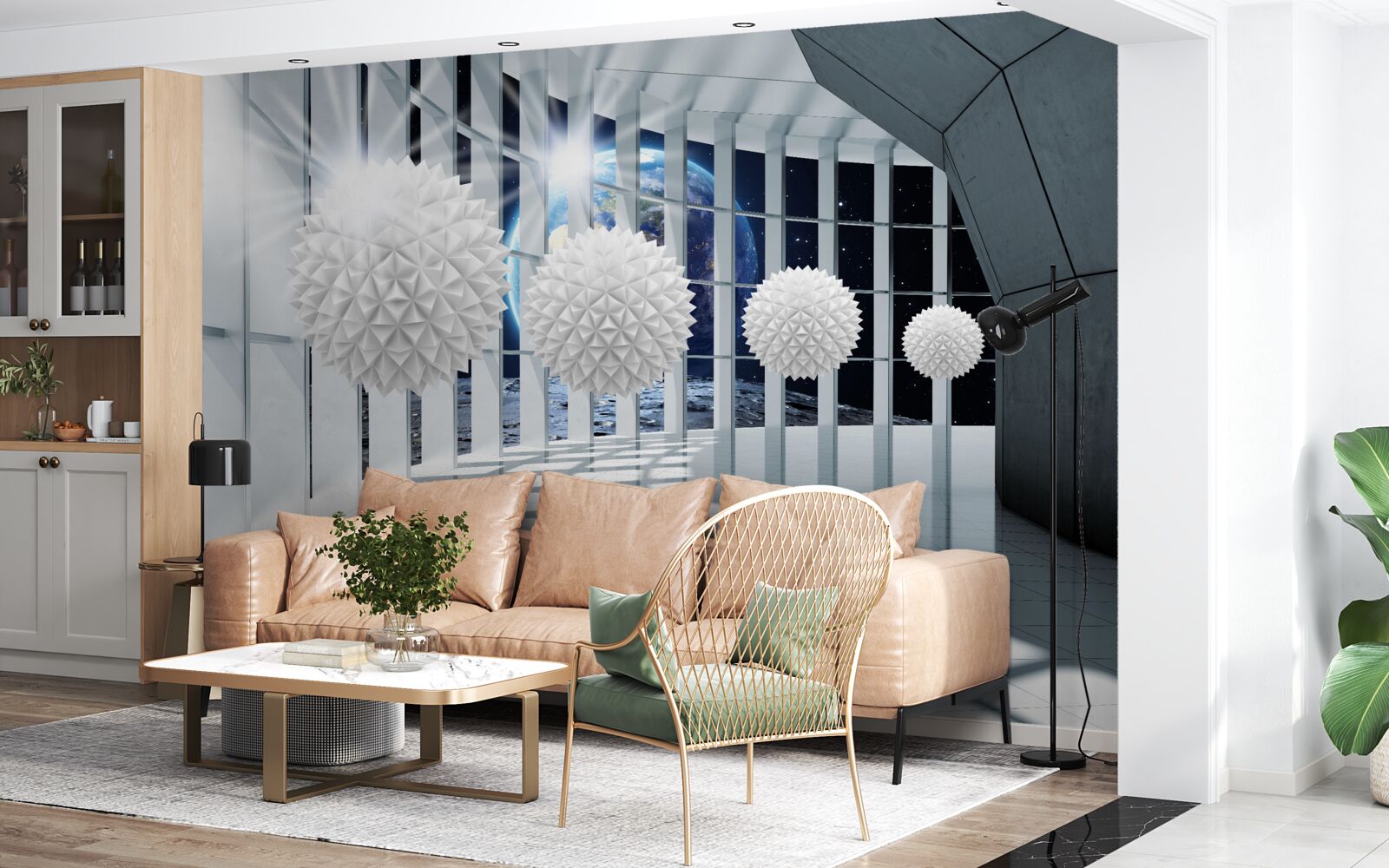 Fototapet sol pe un fundal de bile plonjând în perspectivă