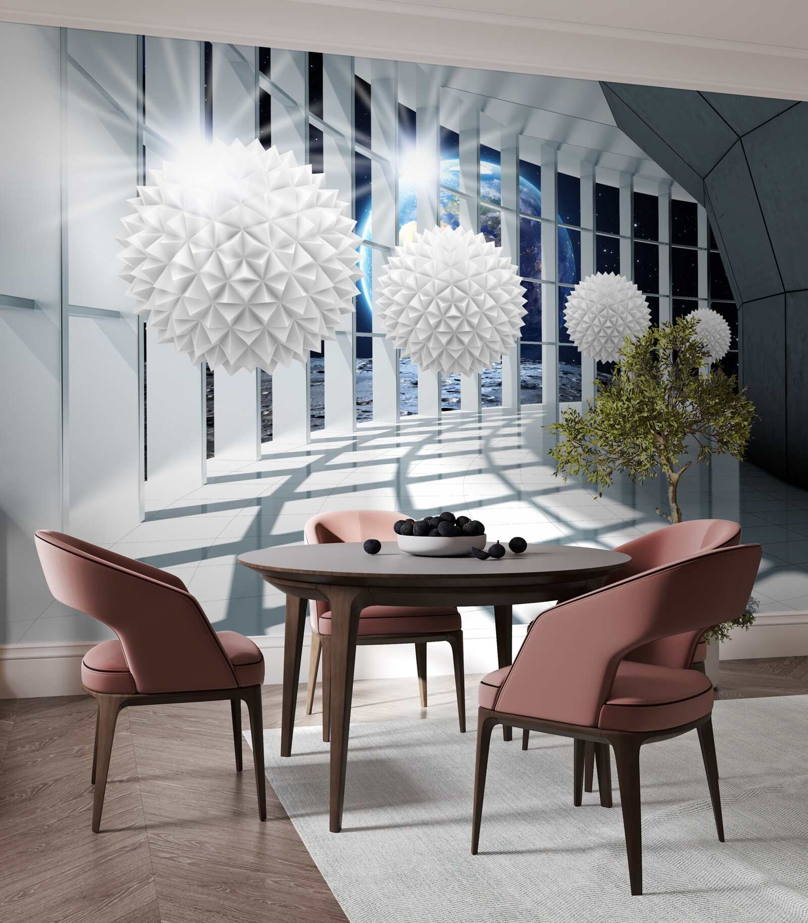 Fototapet sol pe un fundal de bile plonjând în perspectivă