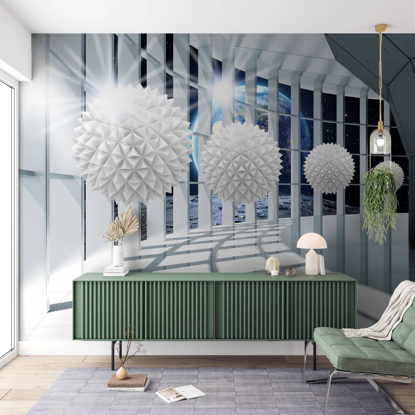 Fototapet sol pe un fundal de bile plonjând în perspectivă