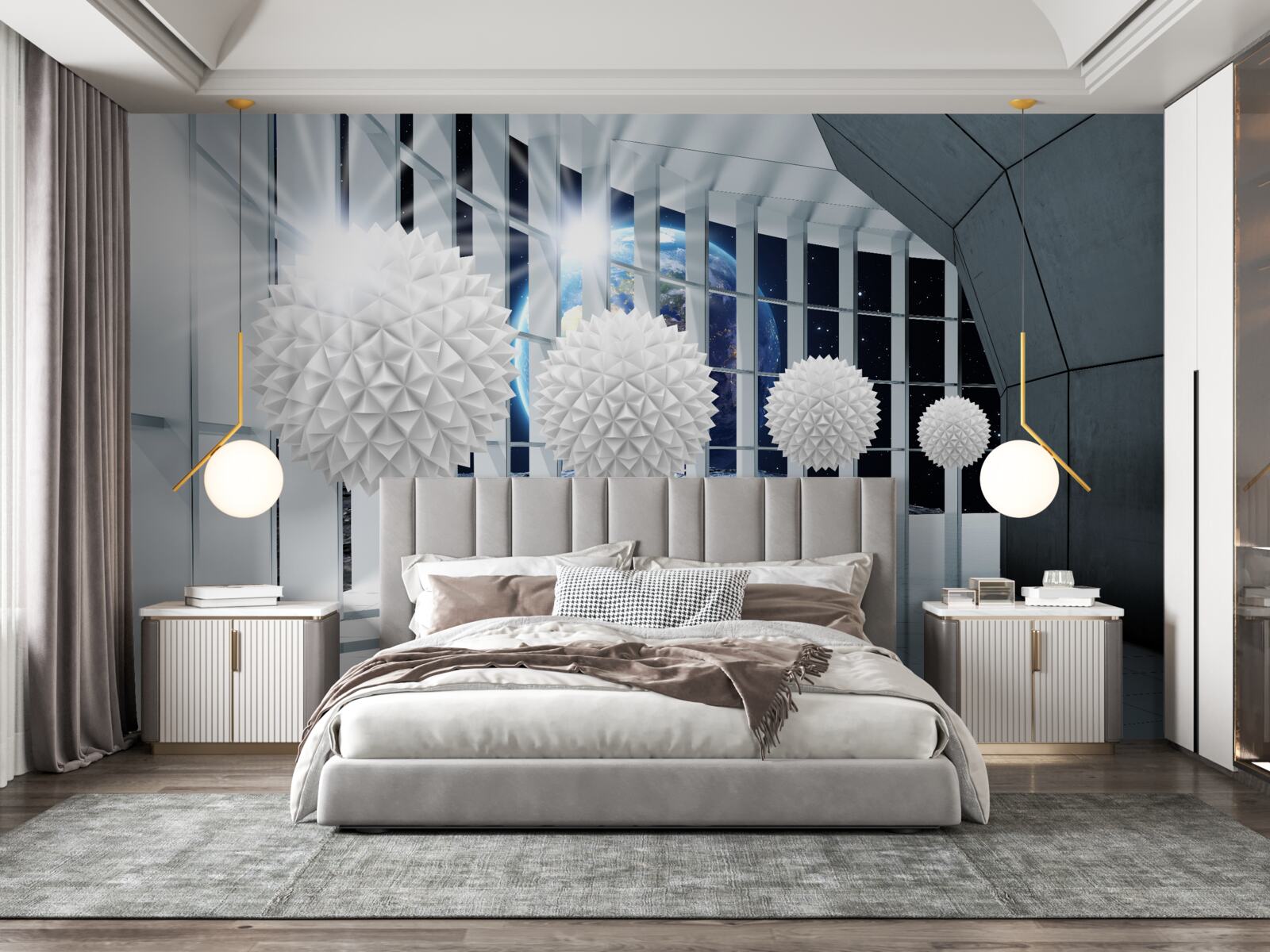 Fototapet sol pe un fundal de bile plonjând în perspectivă