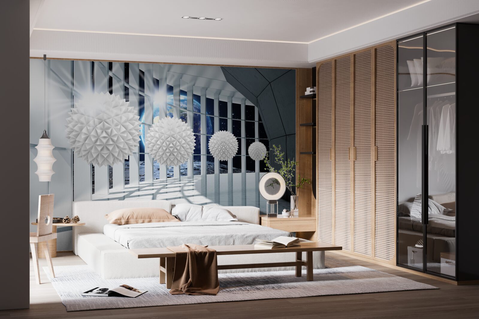 Fototapet sol pe un fundal de bile plonjând în perspectivă