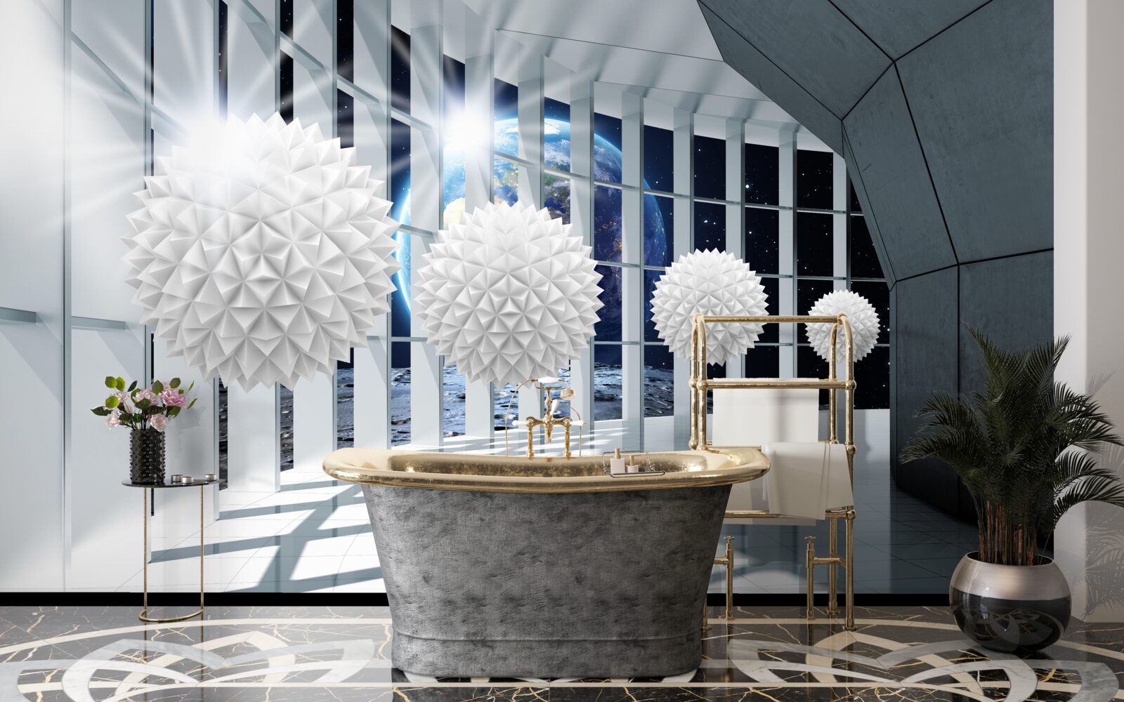 Fototapet sol pe un fundal de bile plonjând în perspectivă