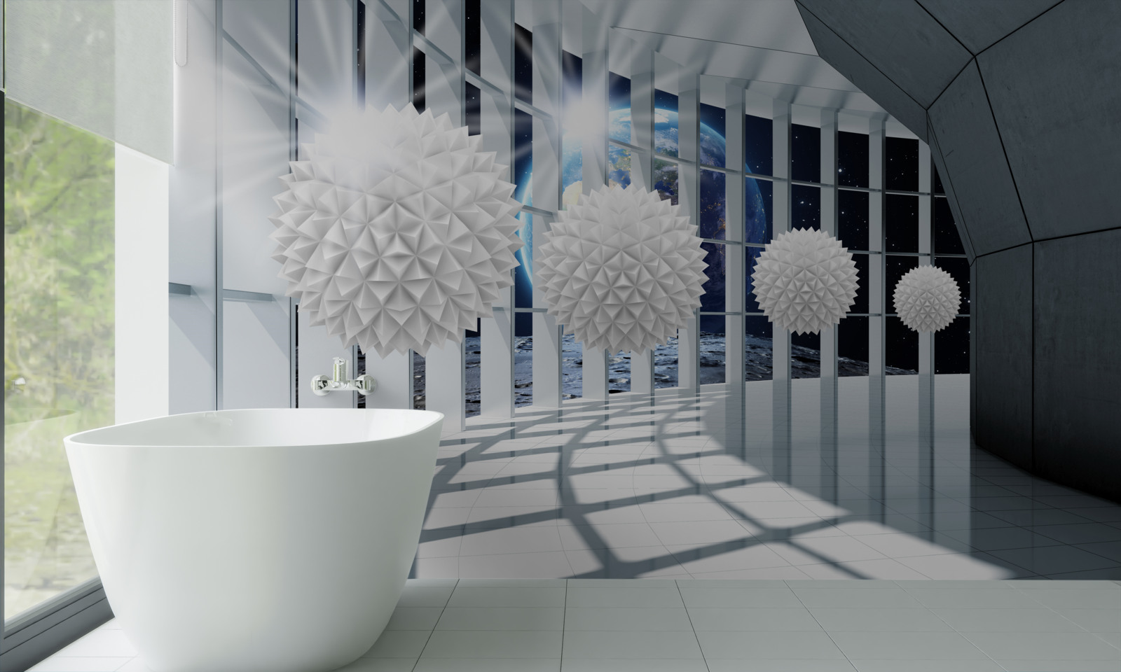 Fototapet sol pe un fundal de bile plonjând în perspectivă