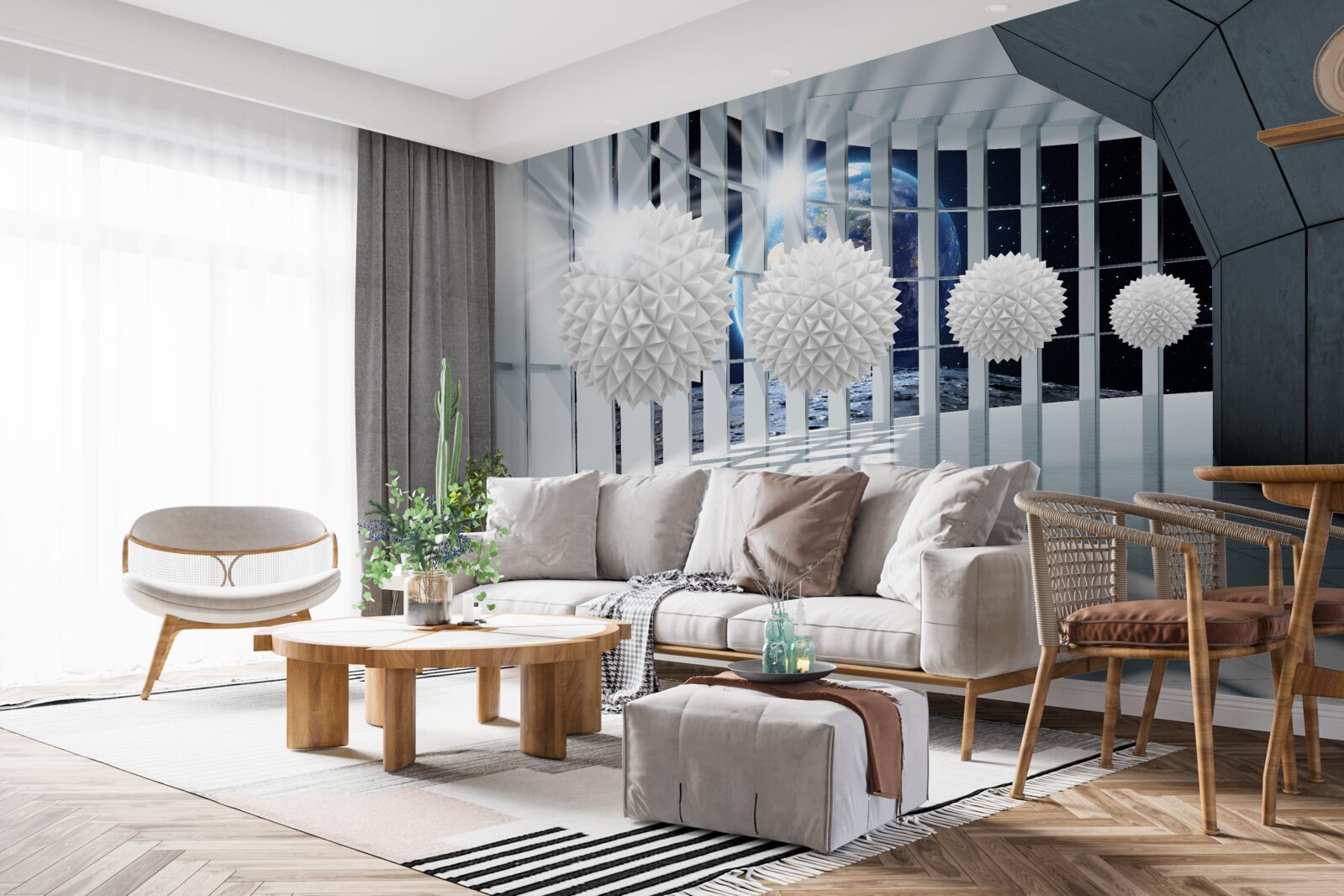 Fototapet sol pe un fundal de bile plonjând în perspectivă