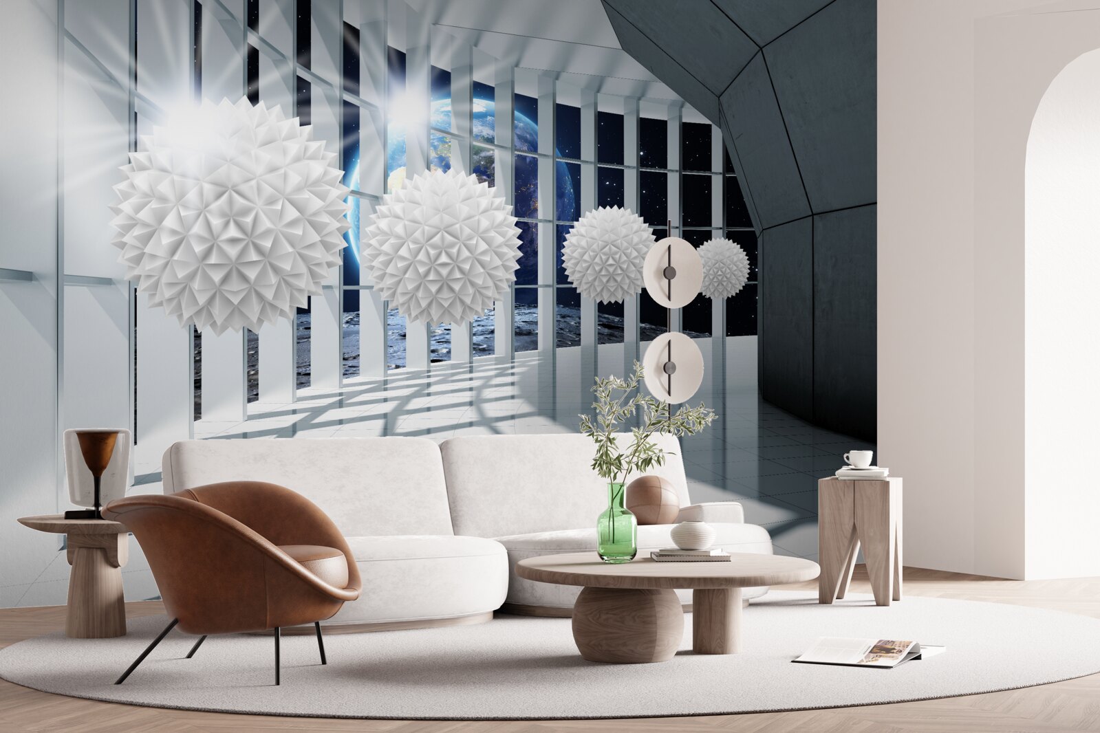 Fototapet sol pe un fundal de bile plonjând în perspectivă