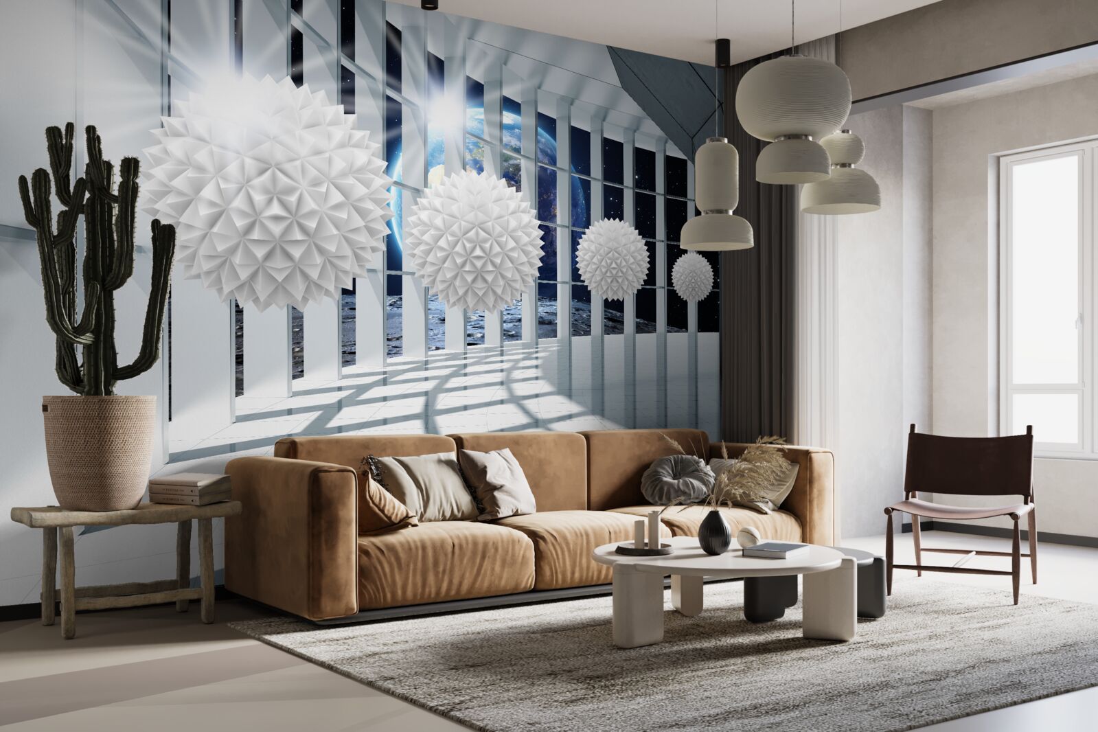 Fototapet sol pe un fundal de bile plonjând în perspectivă