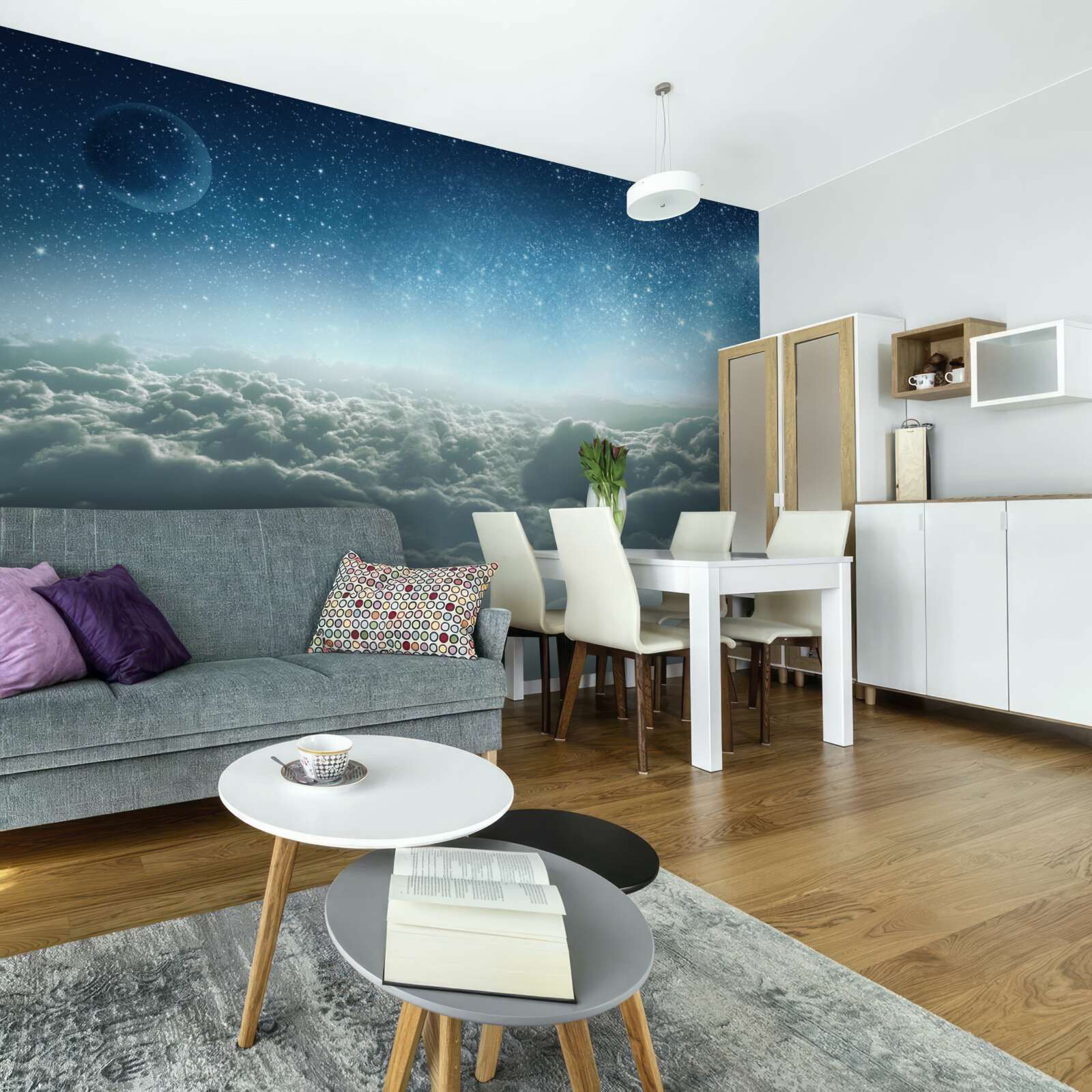 Fototapet încântătoare măreții nori pe o noapte înstelată