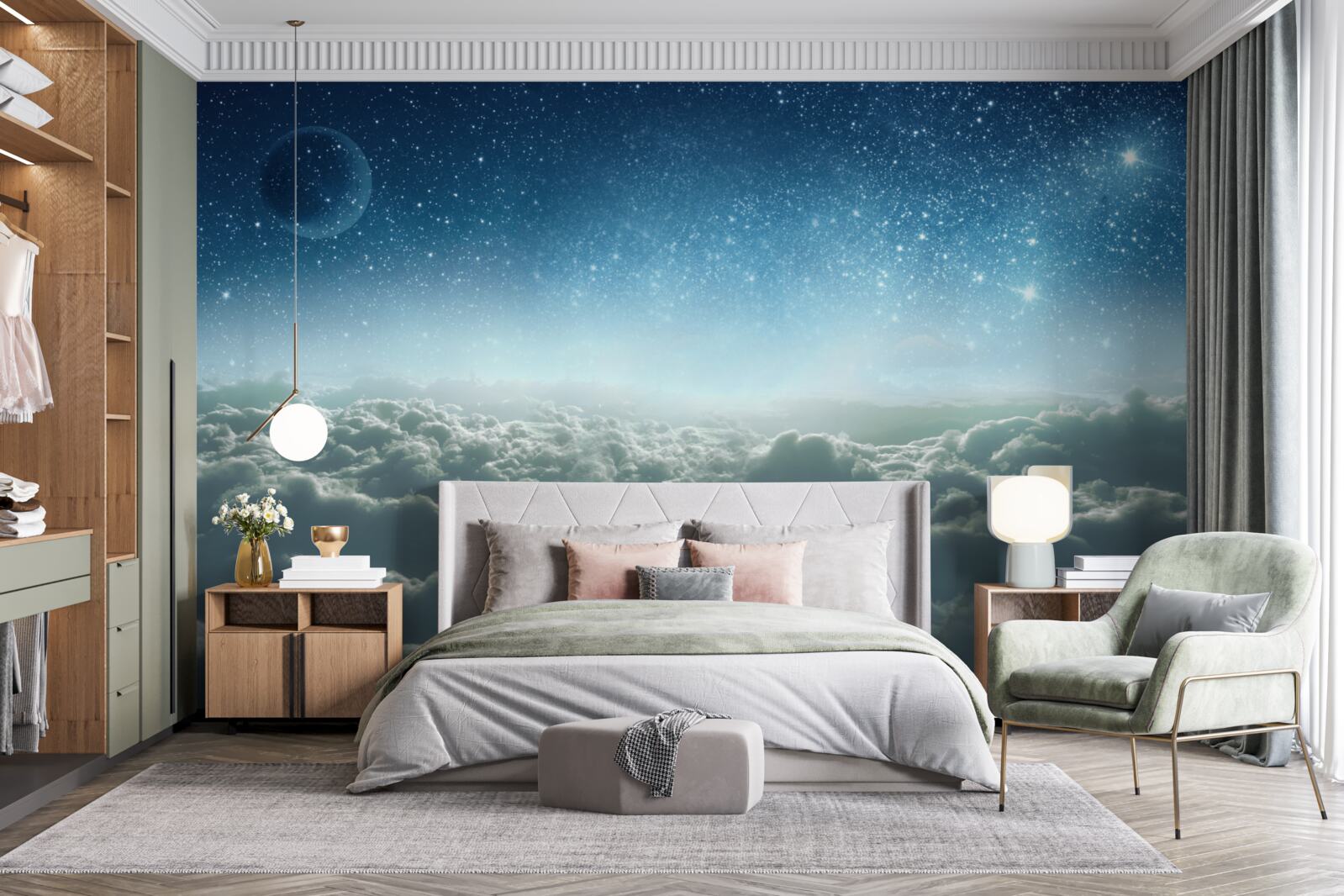 Fototapet încântătoare măreții nori pe o noapte înstelată