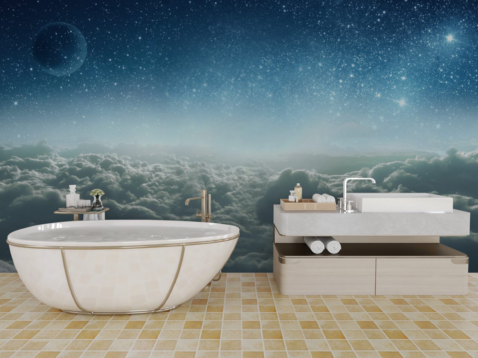 Fototapet încântătoare măreții nori pe o noapte înstelată