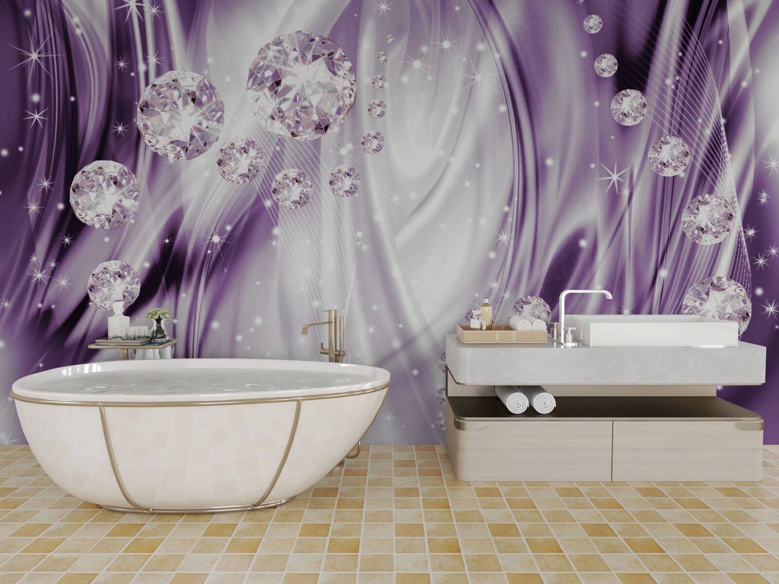 Fototapet pietre pe un fundal de egalitate lavanda