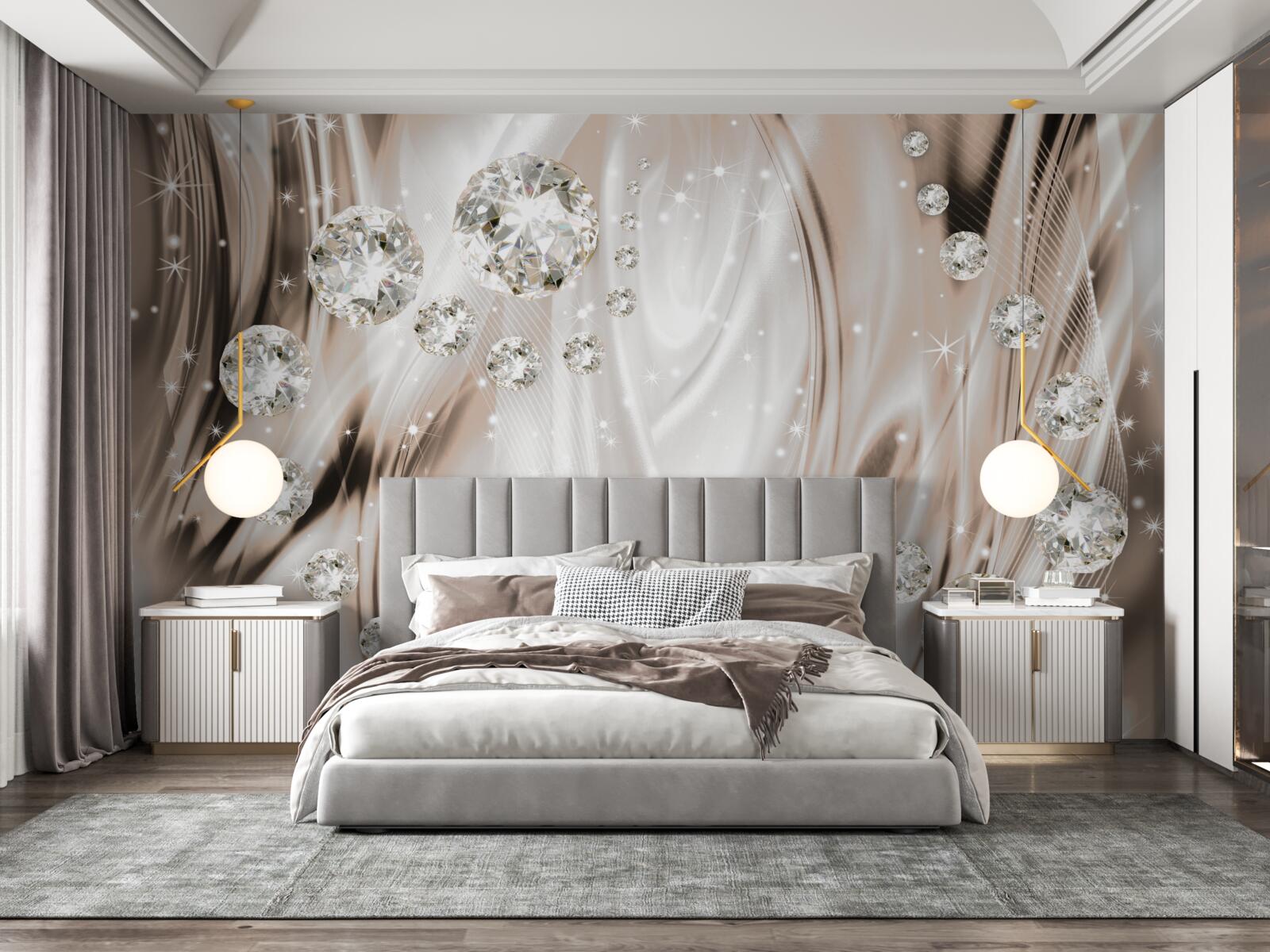 Fototapet mătase maro decorată cu pietre prețioase