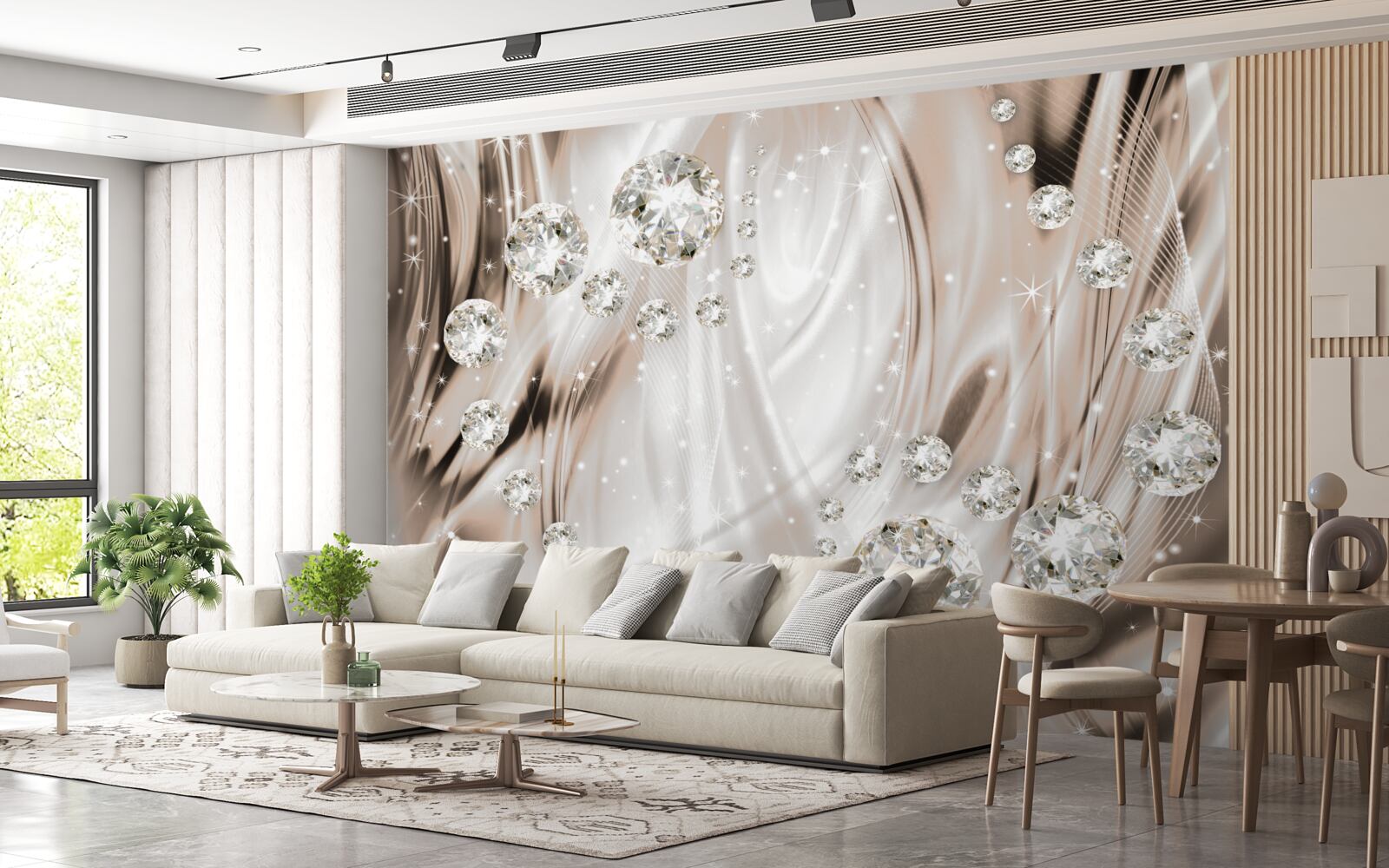 Fototapet mătase maro decorată cu pietre prețioase