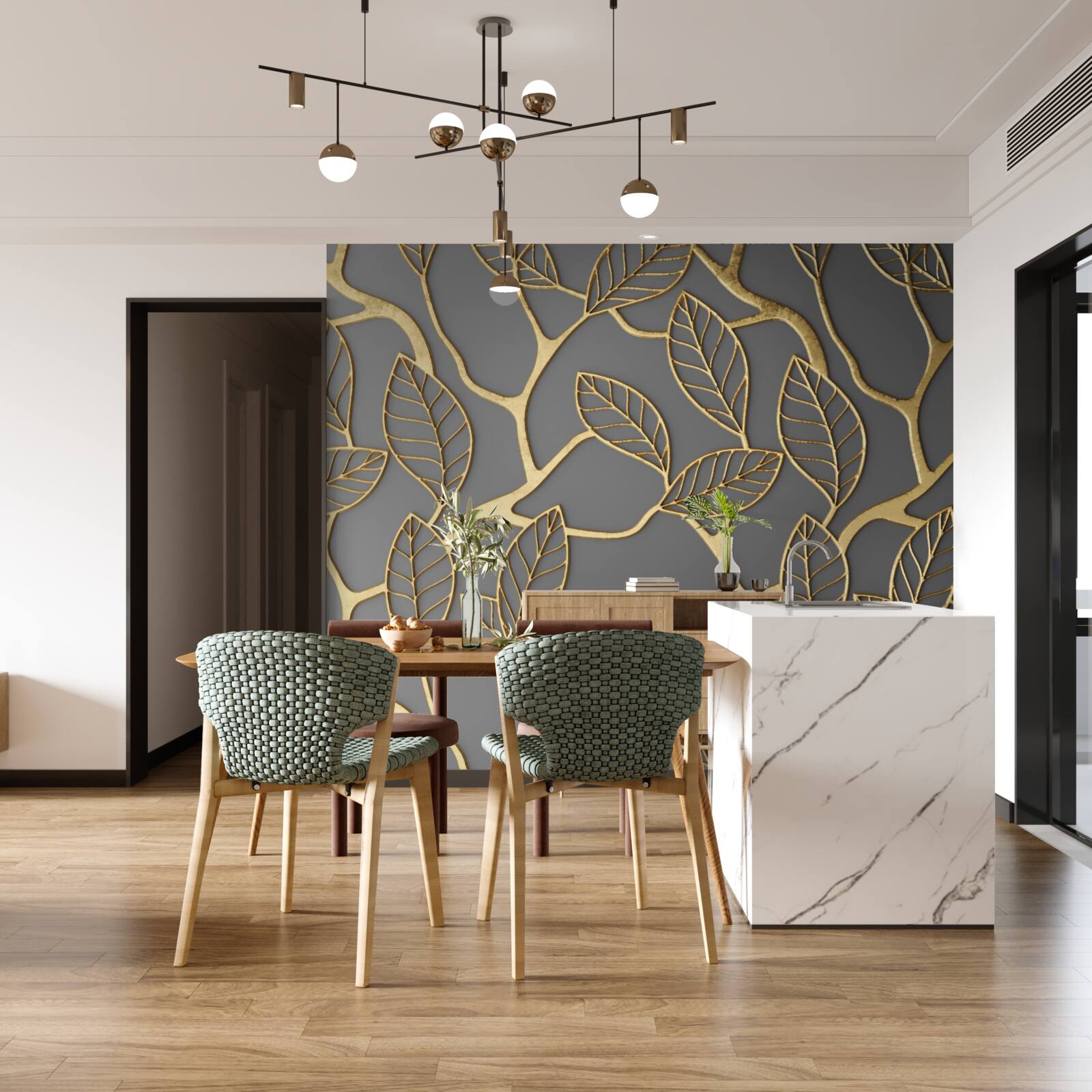 Fototapet textura maro a ramurilor și frunzelor