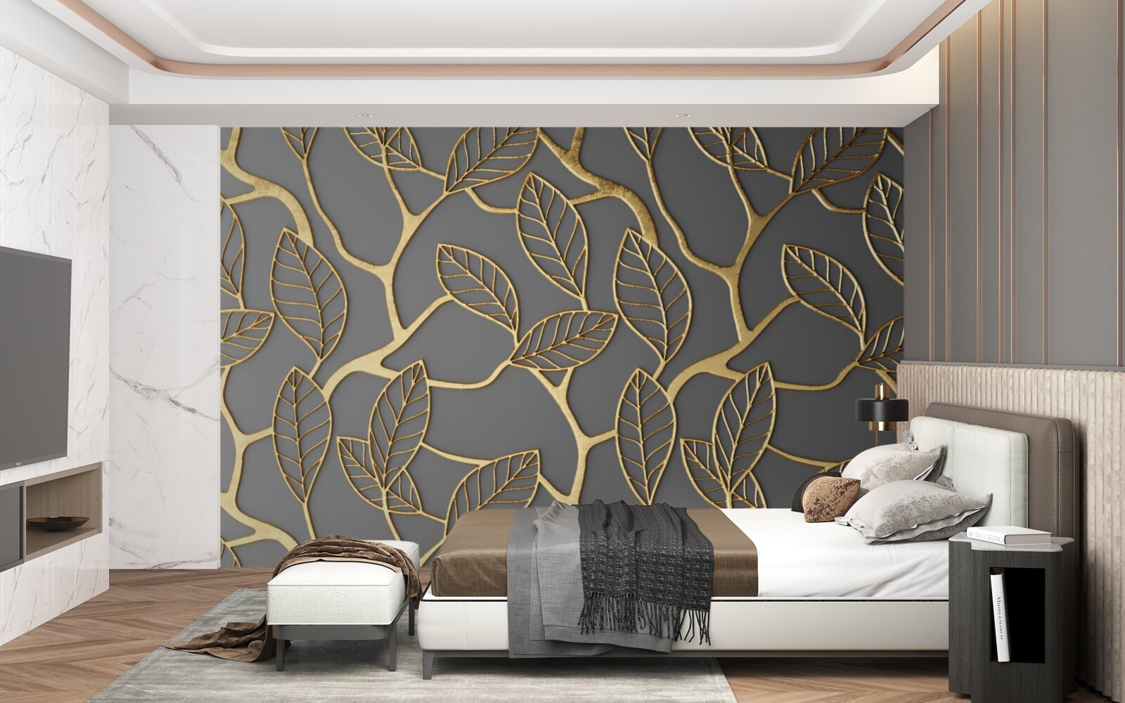 Fototapet textura maro a ramurilor și frunzelor