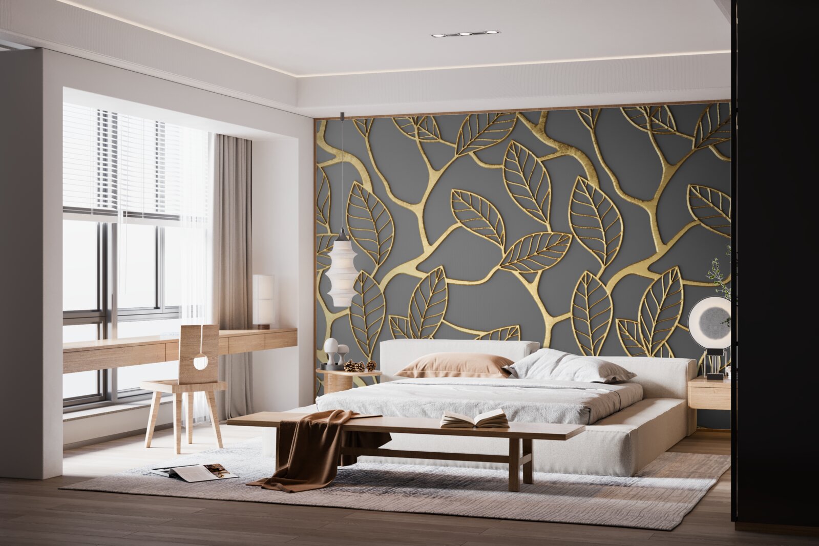 Fototapet textura maro a ramurilor și frunzelor