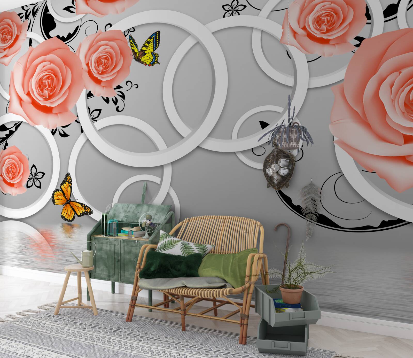 Fototapet muguri delicați de trandafiri piersici