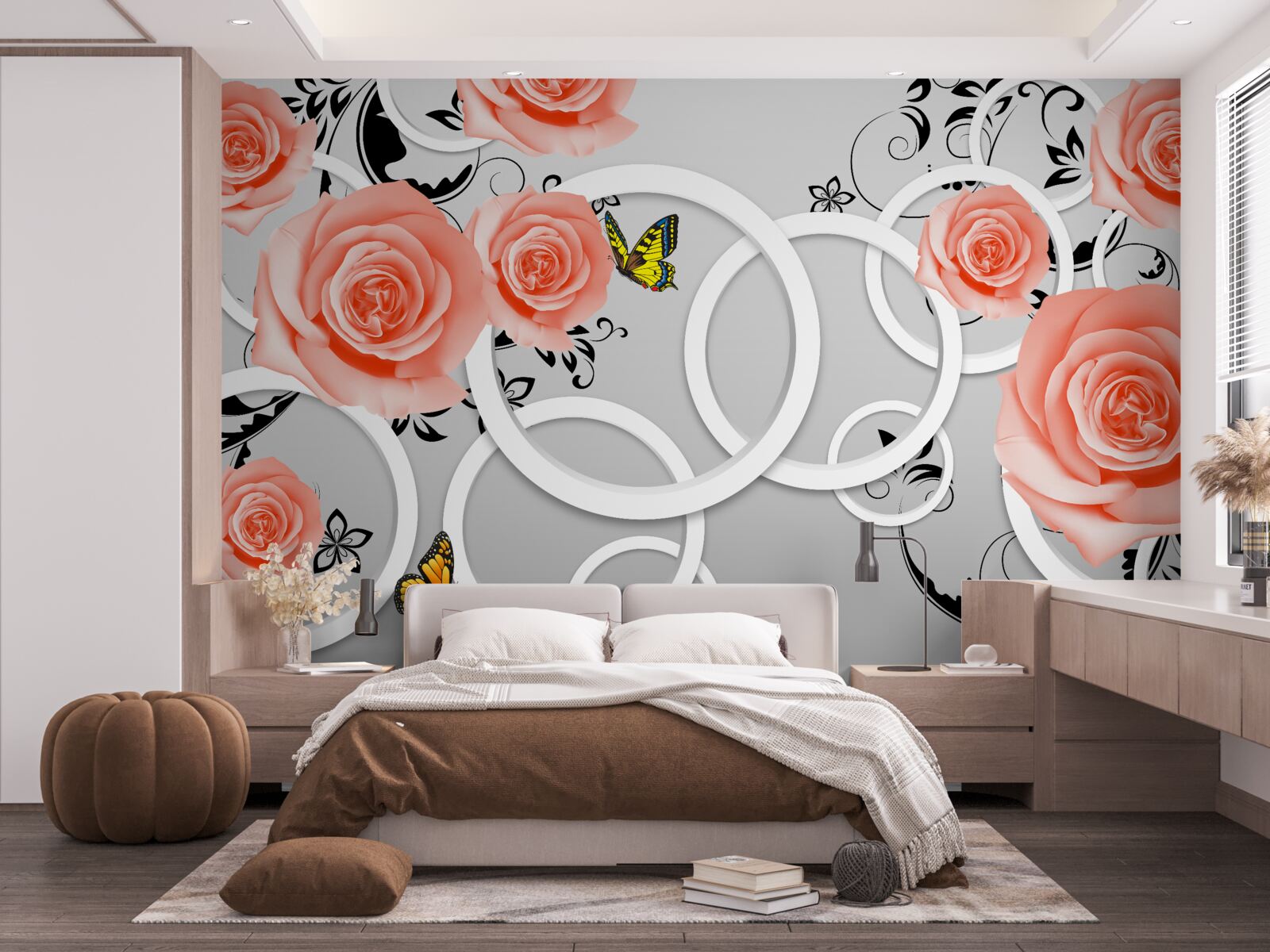 Fototapet muguri delicați de trandafiri piersici