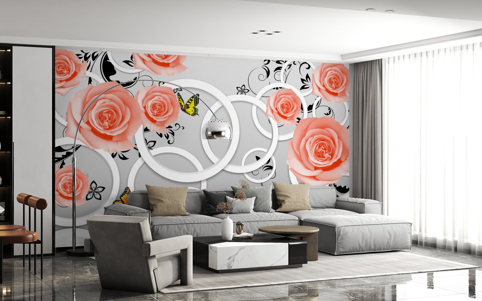 Fototapet muguri delicați de trandafiri piersici