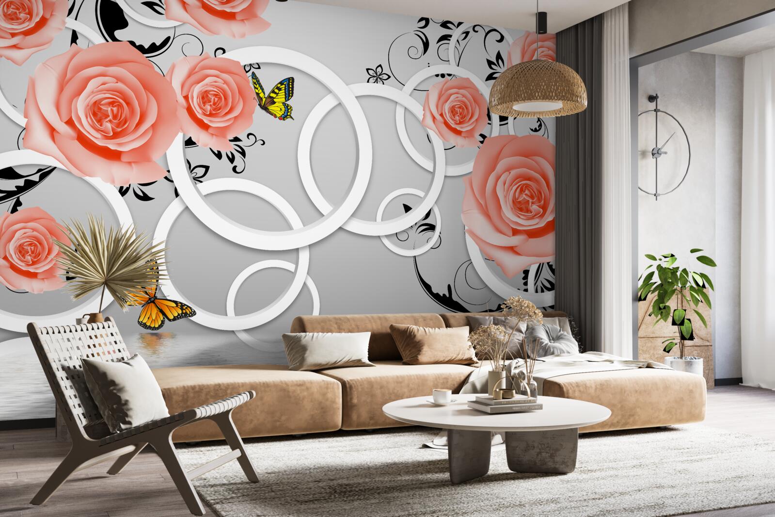 Fototapet muguri delicați de trandafiri piersici