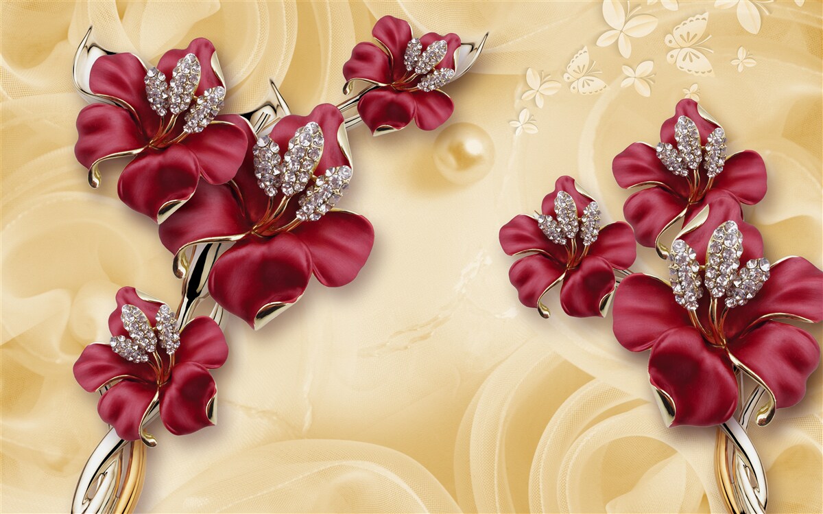 Fototapet crin roșu, decorat cu cristale și aur