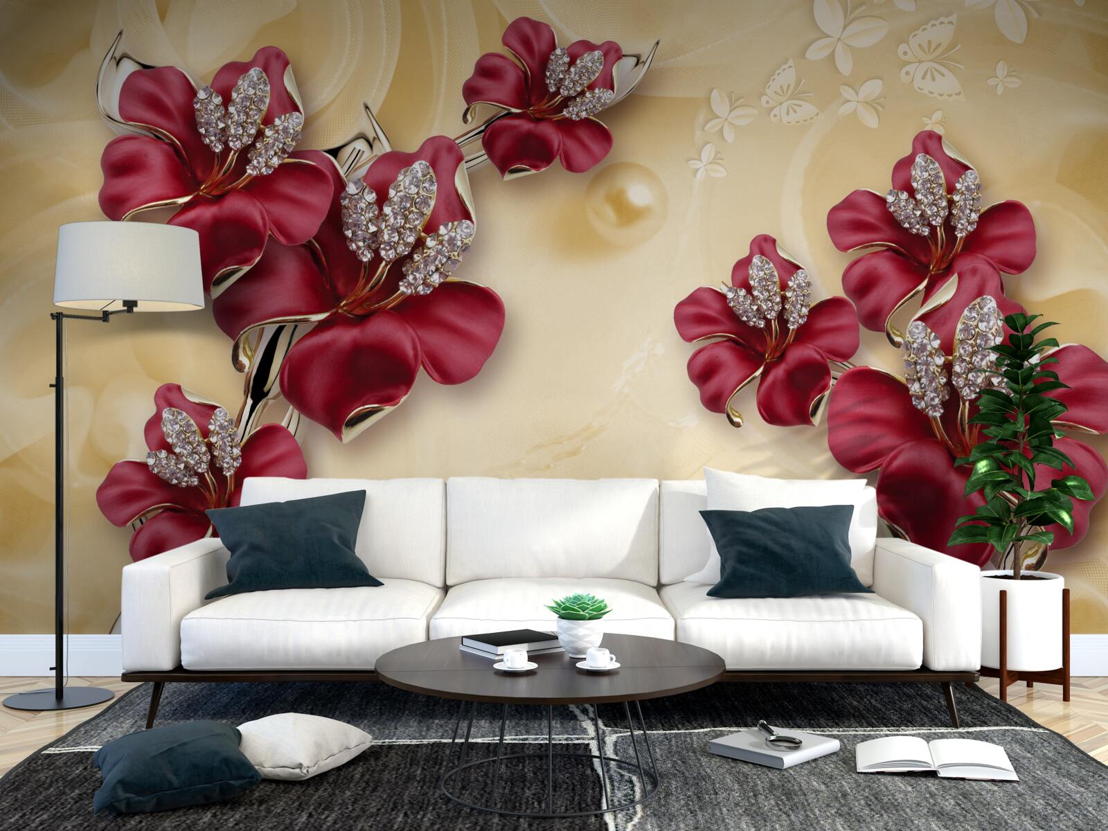 Fototapet crin roșu, decorat cu cristale și aur
