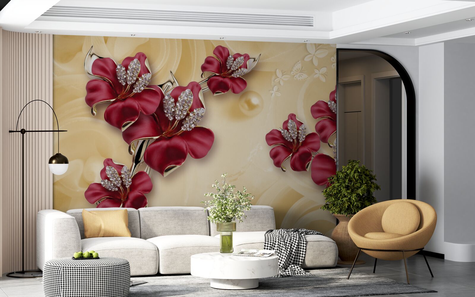 Fototapet crin roșu, decorat cu cristale și aur