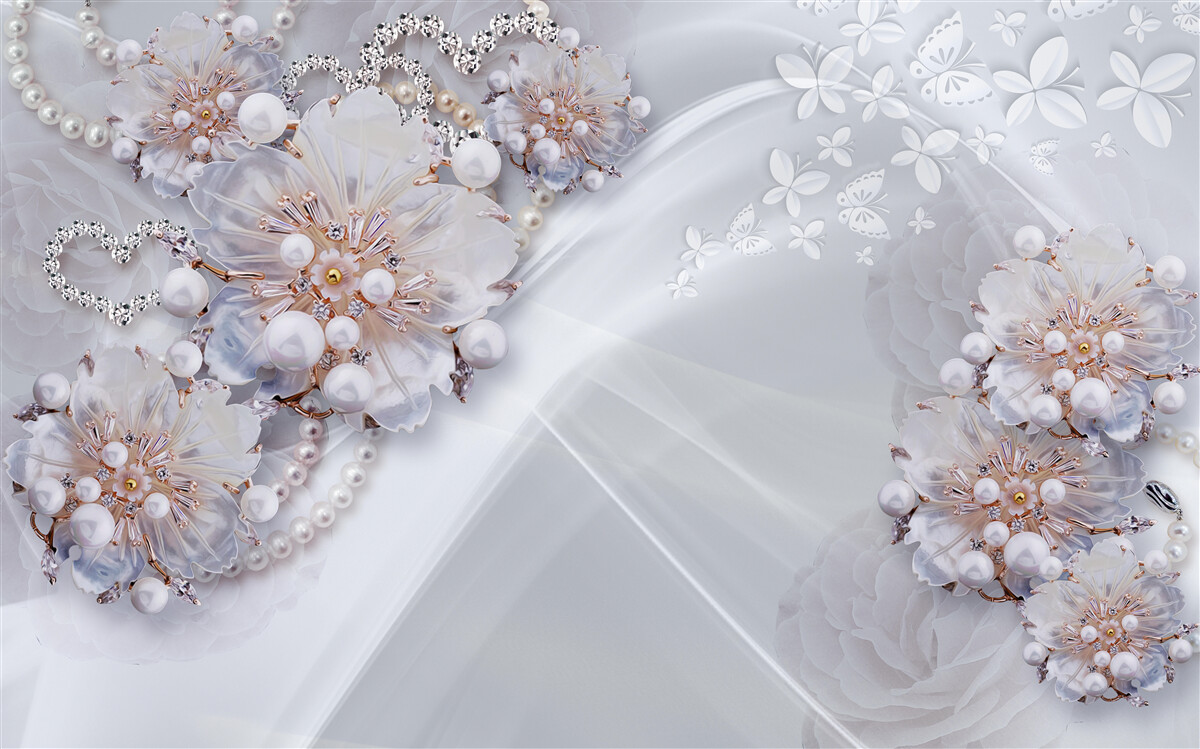 Fototapet pe mătase sunt flori delicate decorate cu perle