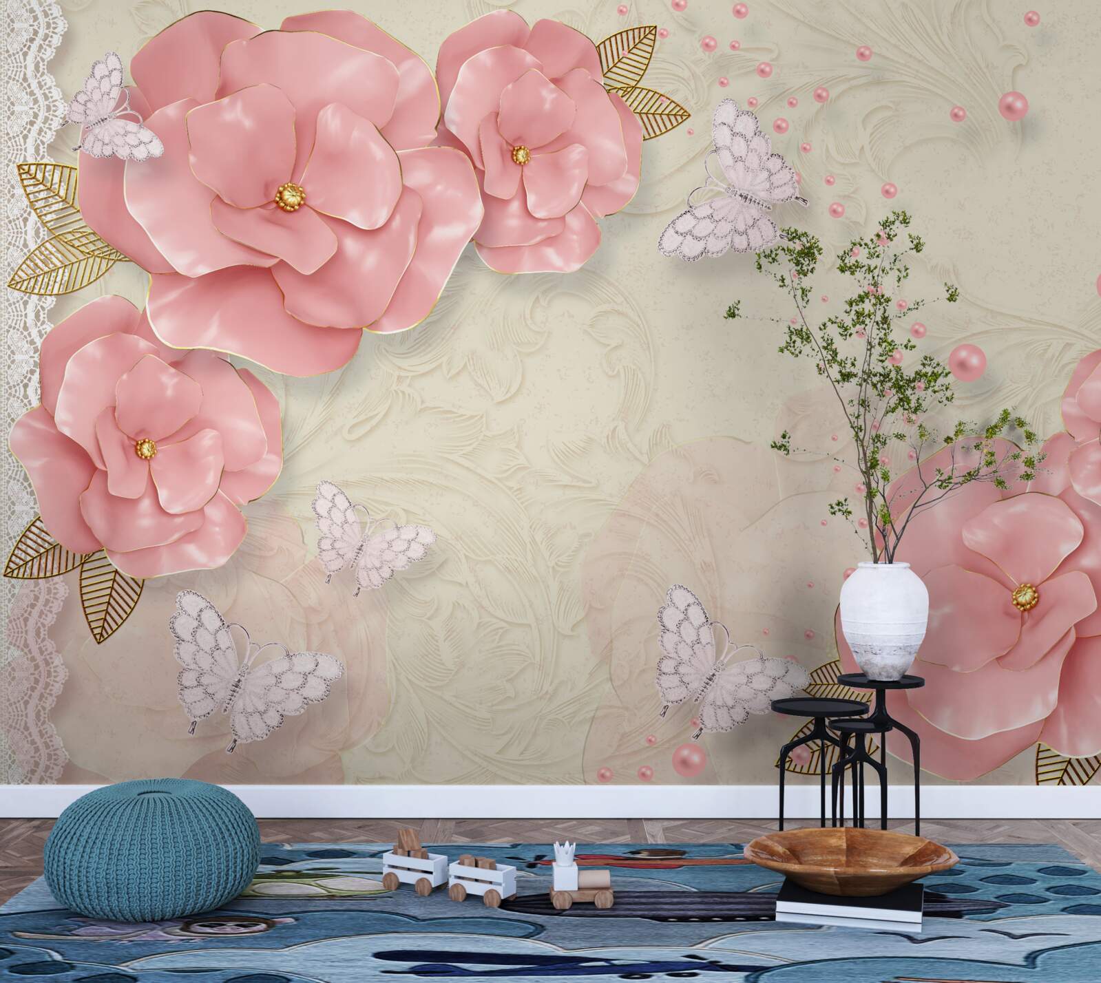 Fototapet muguri roz impresionante și molii alb pur