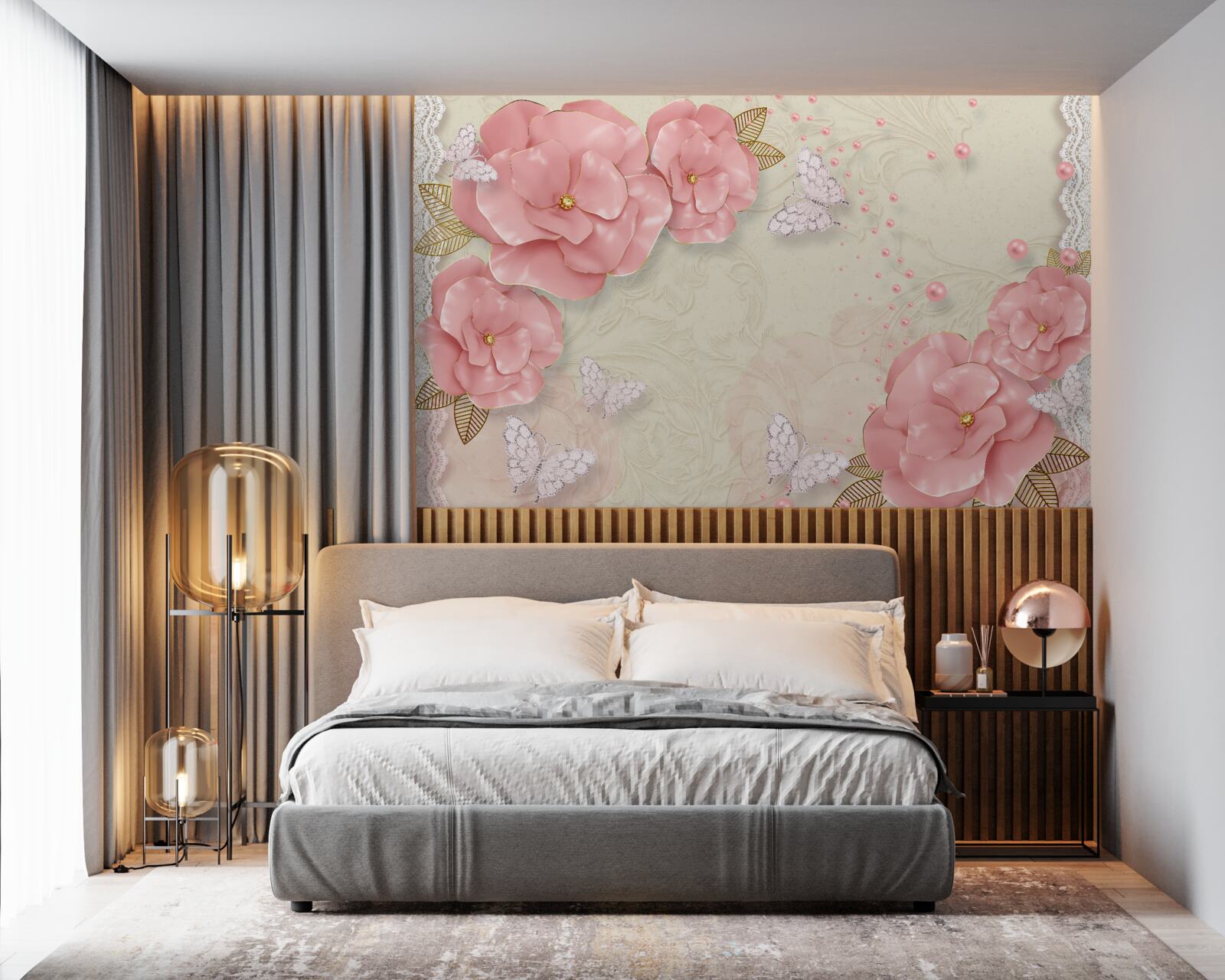 Fototapet muguri roz impresionante și molii alb pur