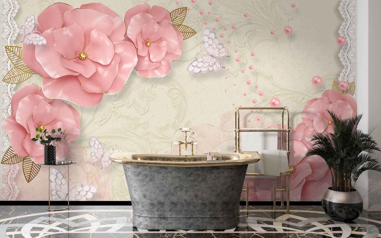 Fototapet muguri roz impresionante și molii alb pur