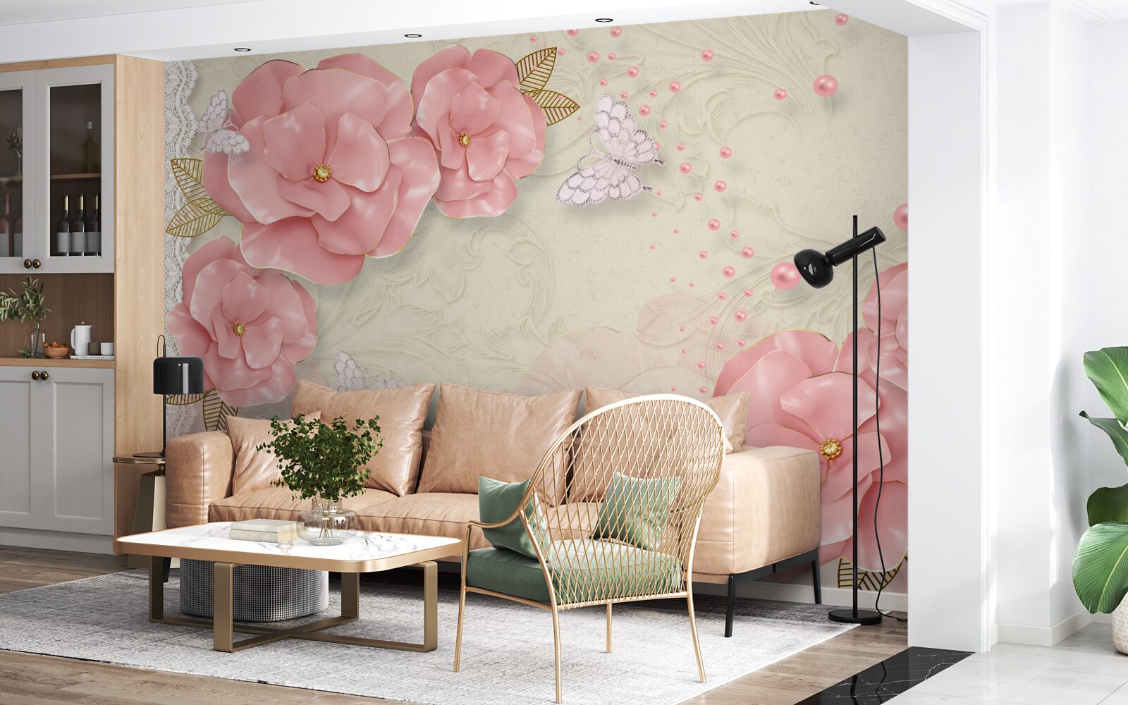 Fototapet muguri roz impresionante și molii alb pur